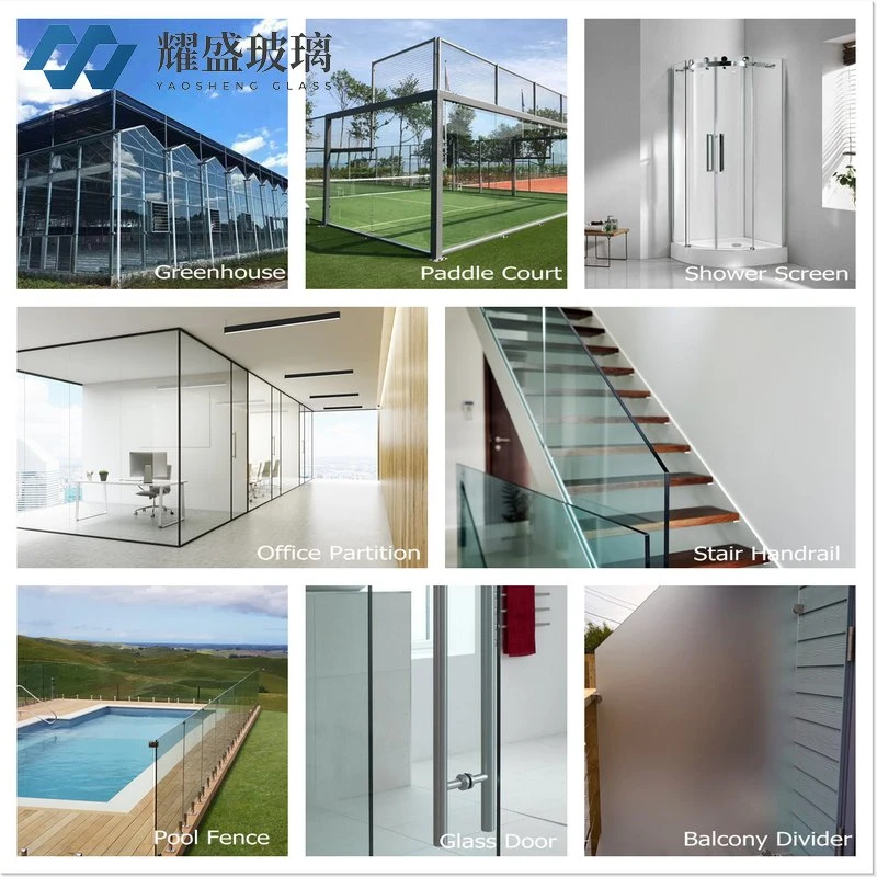 Clear Flat Curved Toughened Tempered Safety Glass for Shower Enclosure Door Swimming Pool Fence Furniture Balustrade Greenhouse