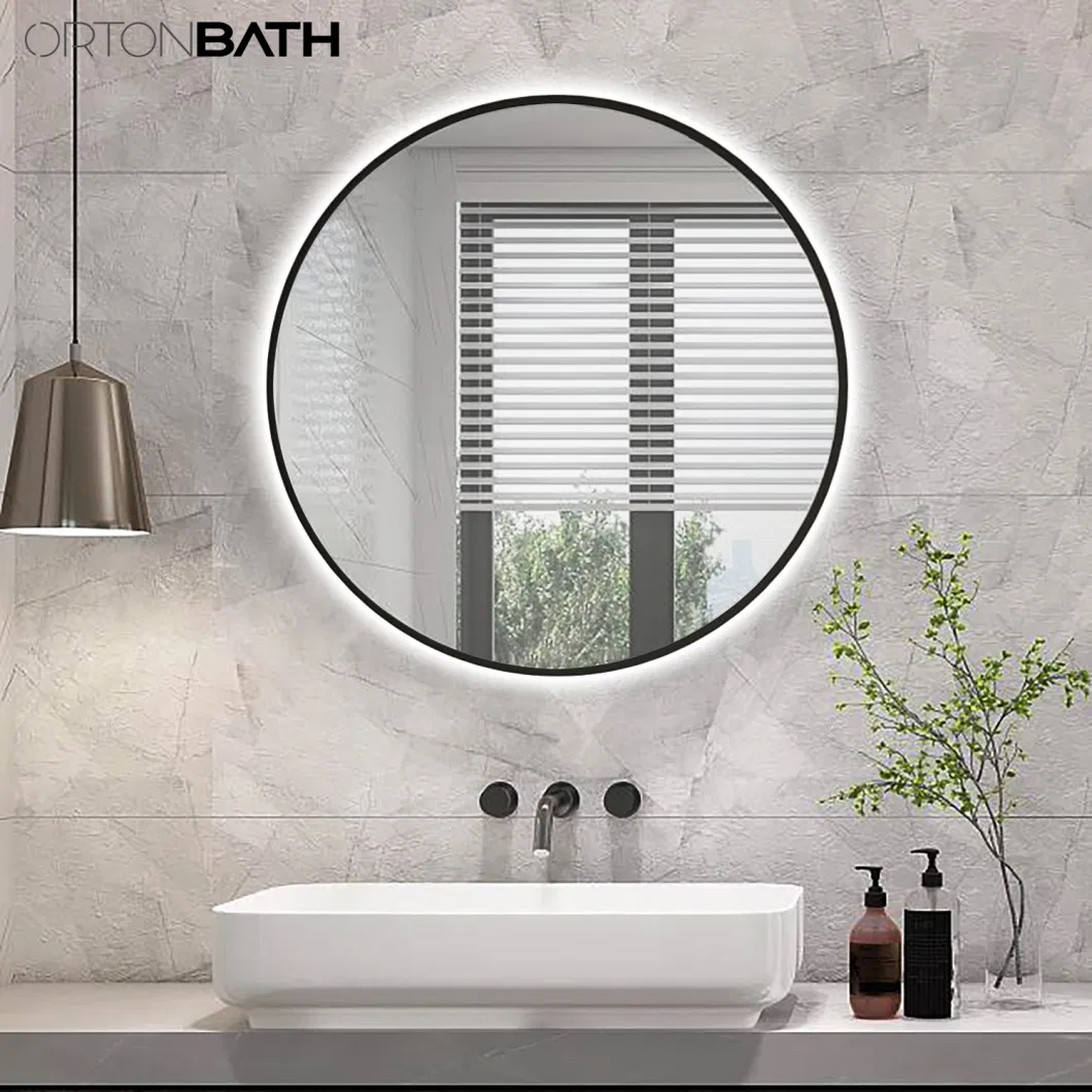 Ortonbath Round Circle Black Framed LED Bathroom Vanity Mirror, 3 Colors Light Dimmable, Makeup Mirror with Anti-Fog Touch Switch (Front-lit&Backlit)