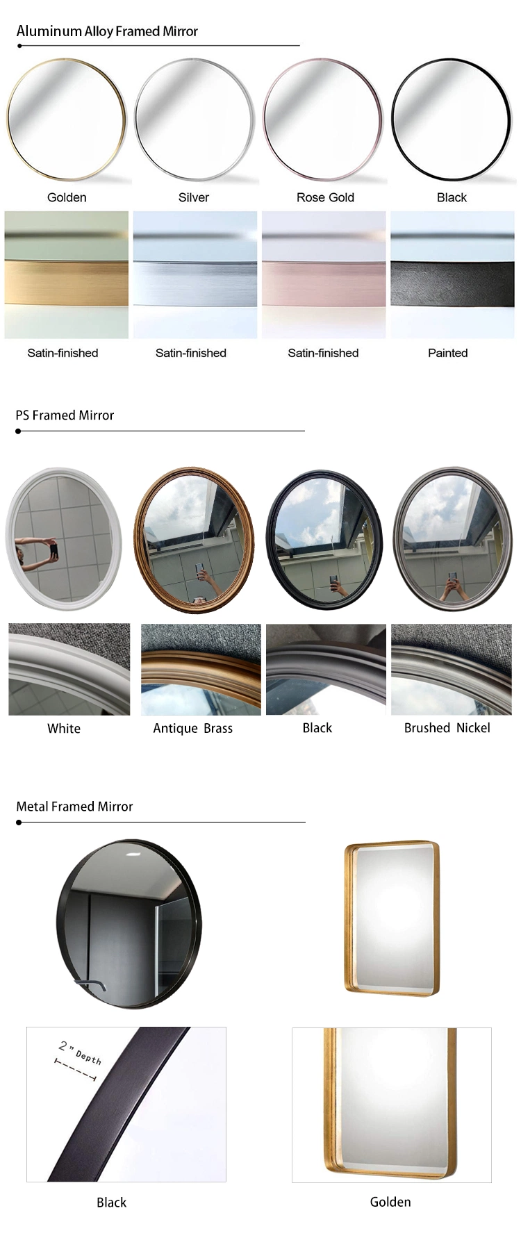4mm Cosmetic/Makeup Jh Glass Brass Framed Mirrors Metal Frame Mirror